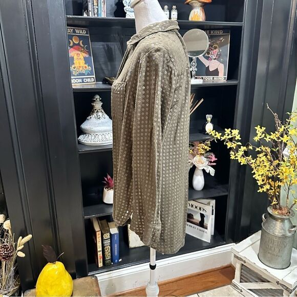 Anthropologies Maeve Olive Green Sequin Button Down Size Small - Picture 6 of 11